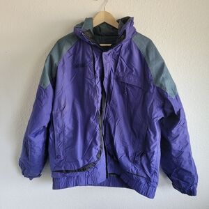 VINTAGE COLUMBIA POWDER KEG MEN'S  DOUBLE JACKETS 3 IN 1 COAT PURPLE GRAY SIZE L